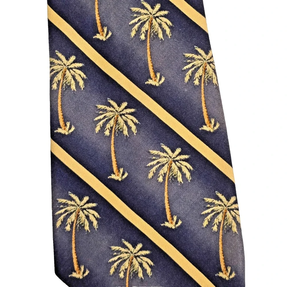 Tommy‎ Bahama Vintage Silk Necktie Palm Tree Blue Stripe Wide 58.1